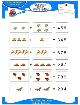 Çocuklar İçin toplam işlemi yaprak testleri 
